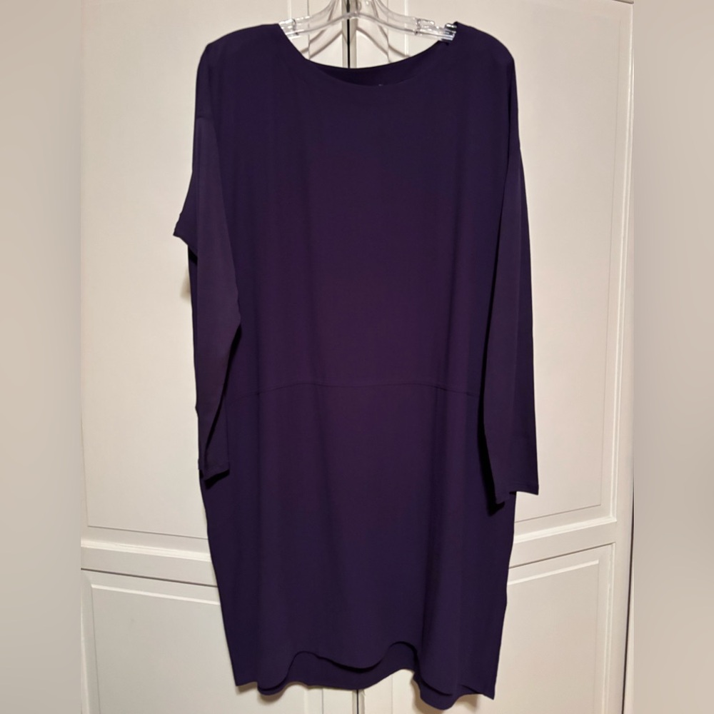 NWT Eileen Fisher Silk Georgette Crepe Purple Dress